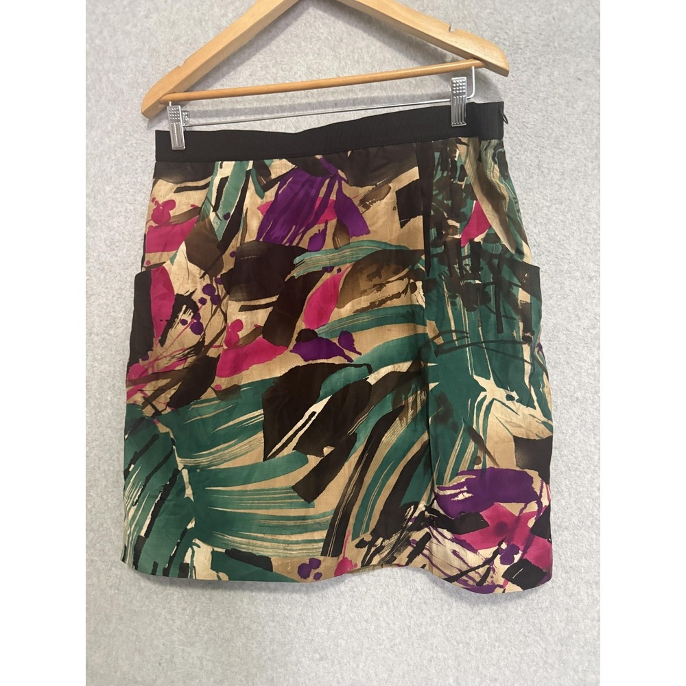 Ann Taylor Skirt Womens 12 Multicolor Silk Floral A-Line Short Lined Pockets